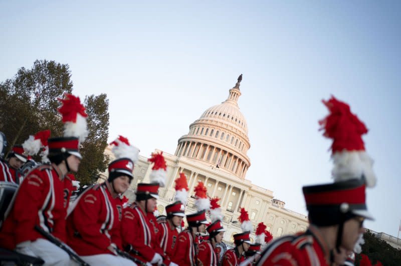 Members of the Richwood High School Band from Richwood, West Virginia look on before Tuesday's 2023 Capitol Christmas Tree lighting ceremony on the West Front Lawn of the U.S. Capitol in Washington, D.C. Photo by Bonnie Cash/UPI.