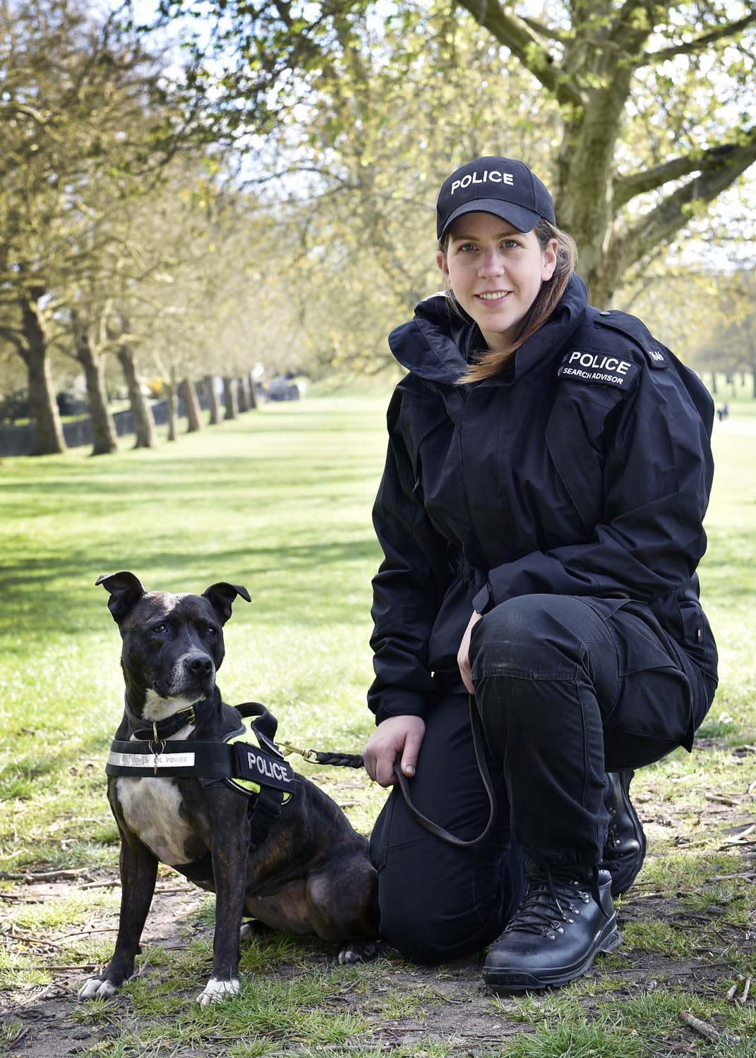 Undated handout photo issued by Thames Valley Police of police dog handler PC Camilla Carter and five-year-old Roxy, an unwanted Staffie which was rescued by RSPCA officers after being abandoned in 2017 and which has now become the only Staffie working as an explosives search dog in the UK helping to protect the royal family and the only type of her breed working in the Hampshire and Thames Valley police dog unit. Issue date: Tuesday June 1, 2021.