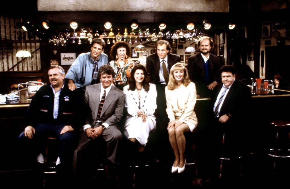 The cast of Cheers for the series finale. (Photo: &#xa9;NBC/Courtesy Everett Collection)