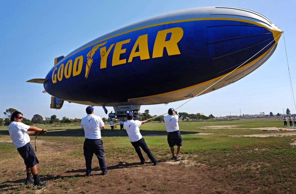 This file photo shows ground crew moring the Goodyear