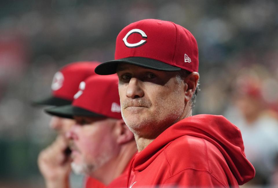 Manager David Bell watched his Reds lose a ninth-inning lead and fall 6-5 to the Diamondbacks Monday night, the Reds' 11th loss in their past 12 games. The Reds fell to 17-24, tied with the Cardinals for last place in the NL Central.