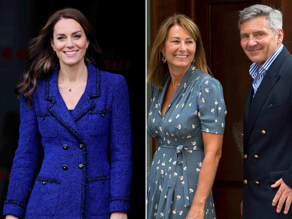 <p>Max Mumby/Indigo/Getty ; Ben A. Pruchnie/Getty</p> Catherine, Princess of Wales at the 10th Anniversary Celebration of Coach Core in 2022. ; Carole and Michael Middleton  at The Lindo Wing after visiting Catherine, Duchess Of Cambridge and her newborn son in 2013. 