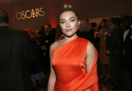 Florence Pugh asiste al almuerzo de nominados a la 92ª entrega de los Premios de la Academia en el Hotel Loews el lunes 27 de enero de 2020 en Los Angeles. (Foto Danny Moloshok/Invision/AP)