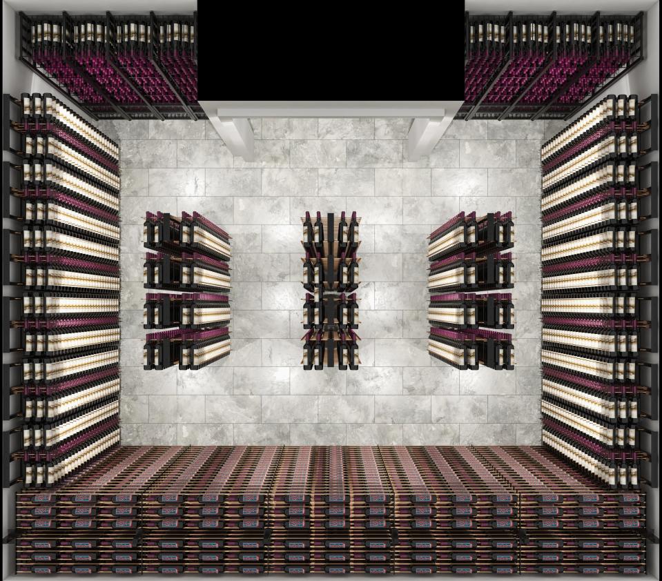 An overhead view of the wine room at Oak Park, which plans to house 7,000 bottles of wine when it opens this fall.