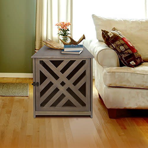 7) Casual Home Lattice Wooden Pet Crate End Table
