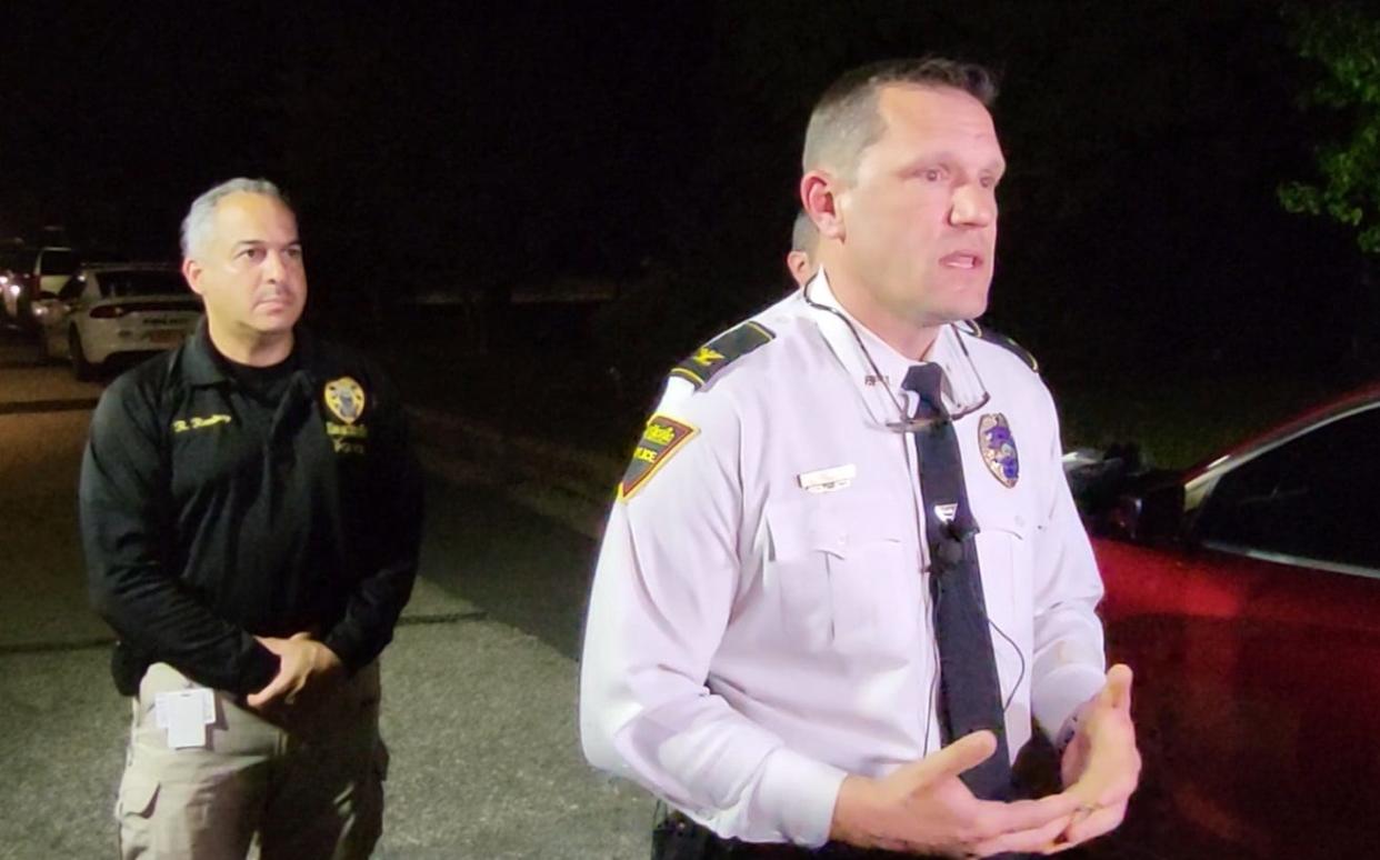 Fayetteville Assistant Police Chief James Nolette speaks during a news conference early Saturday morning. Officers shot and killed a woman Friday evening during a struggle over a weapon on Colgate Drive, he said.