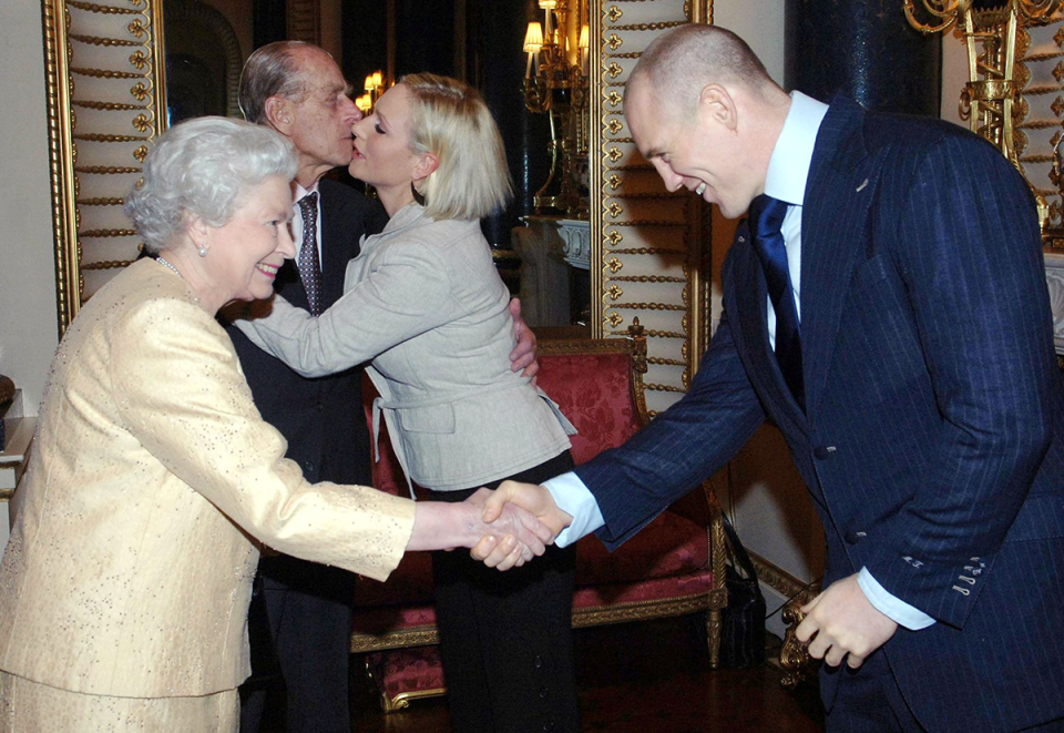 Mike Tindall greeting Queen Elizabeth II.