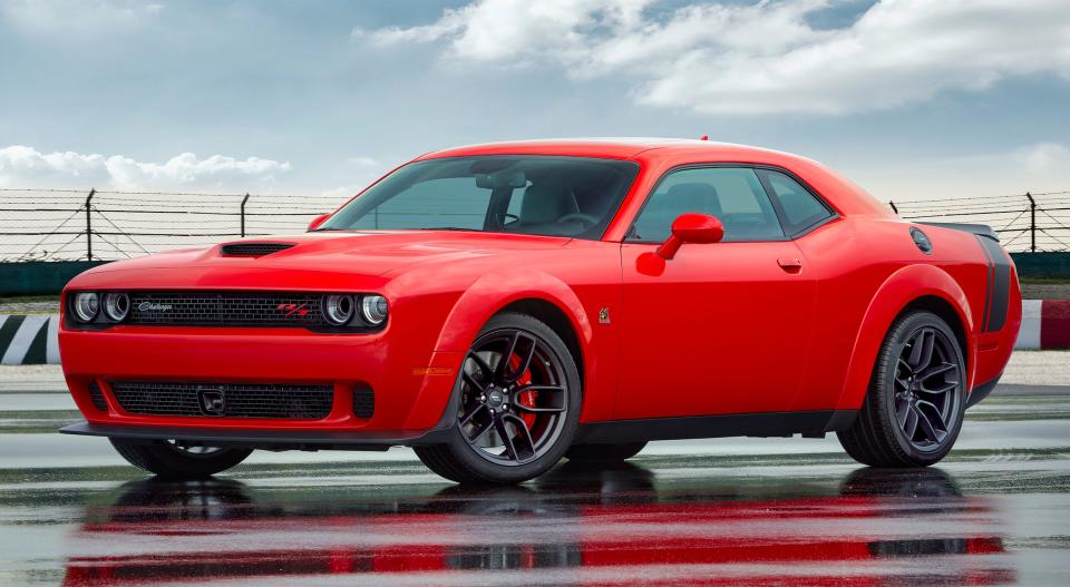 A red 2020 Dodge Challenger sports car.