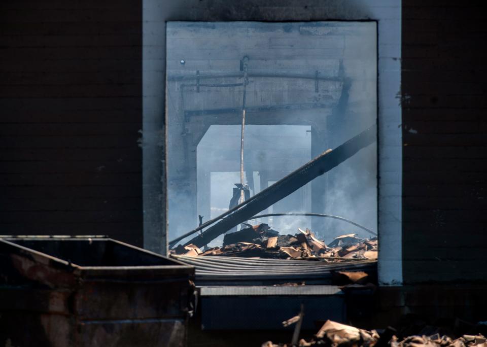 A warehouse in the 1600 block of east Main Street destroyed by a fire in Stockton on Jul. 19, 2023.