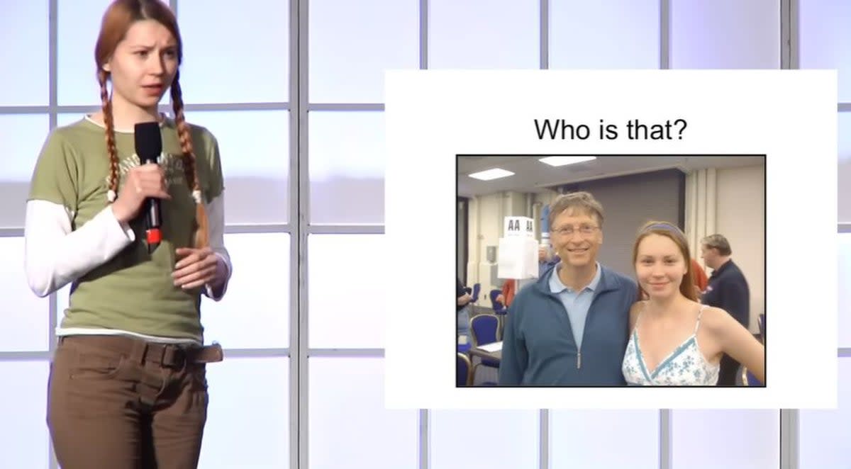 Mila Antonova in a video from 2010 talks about playing bridge with Bill Gates (Screengrab/  IgniteNYC)