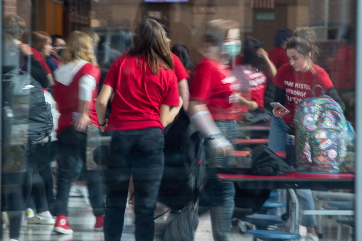 Seaman High School students on Friday protested the school board's decision to keep the school name but remove references to its namesake, Fred Seaman, who was a leader in the Ku Klux Klan. Media wasn't allowed inside the school.