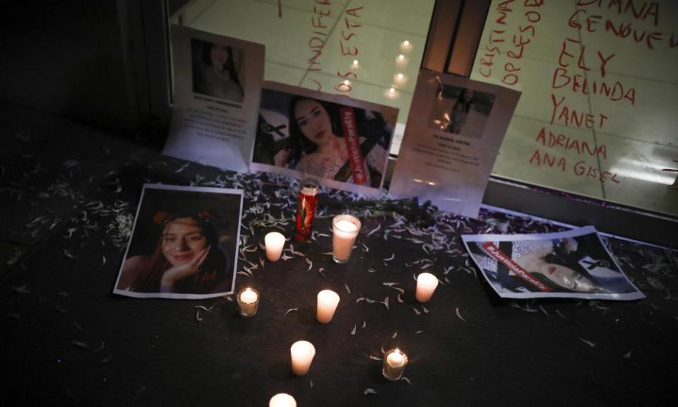 A makeshift memorial outside the investigative police headquarters during a protest, in Tijuana in February.