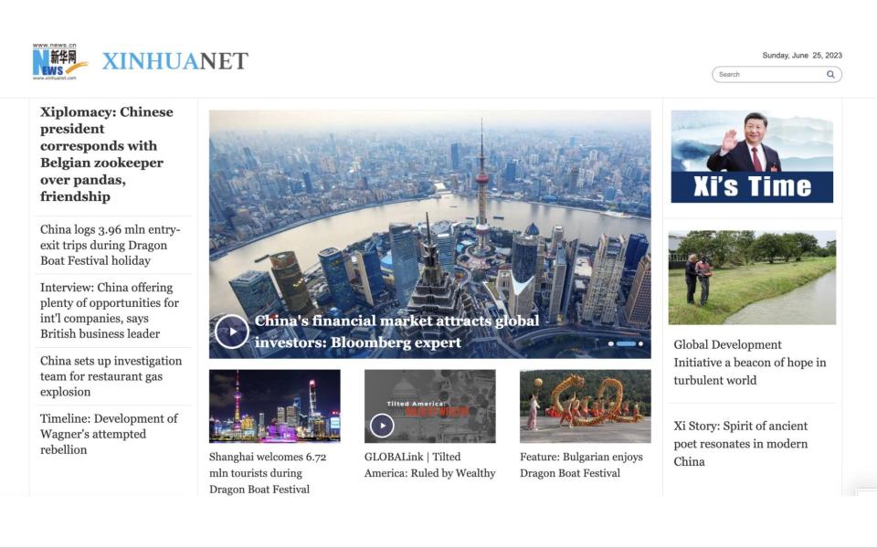 Xinhua home page on Sunday 25 June