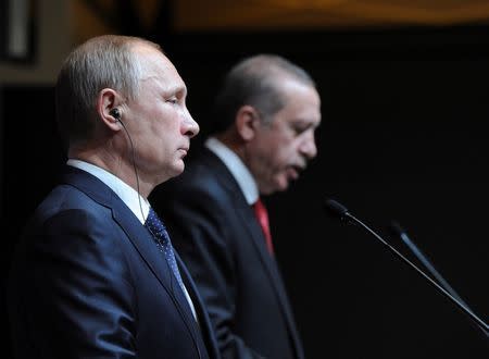 Russia's President Vladimir Putin (L) is pictured during a joint news conference with his Turkish counterpart Tayyip Erdogan in Ankara December 1, 2014. REUTERS/Mikhail Klimentyev/RIA Novosti/Kremlin