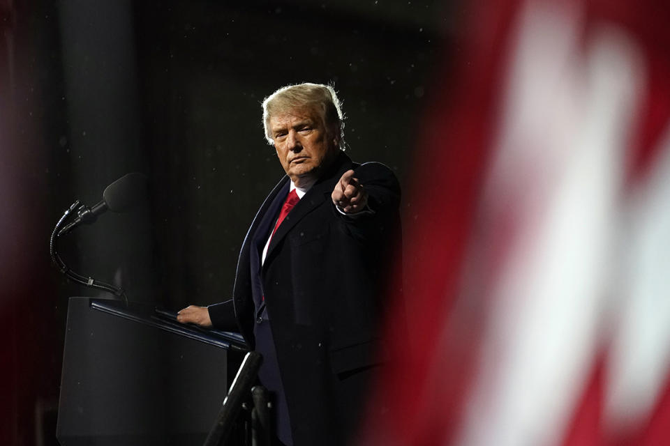 President Donald Trump speaks at a campaign rally at Duluth International Airport, Wednesday, Sept. 30, 2020, in Duluth, Minn. (AP Photo/Alex Brandon)