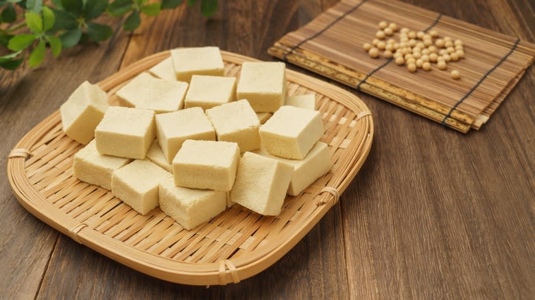 Tofu blocks and soybeans