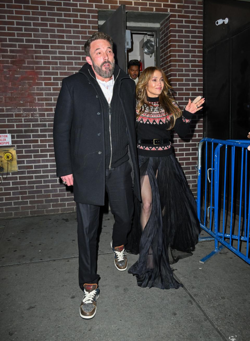 Ben Affleck and Jennifer Lopez leave &quot;The Music Man&quot; at the Winter Garden Theatre on November 25, 2022, in New York City.