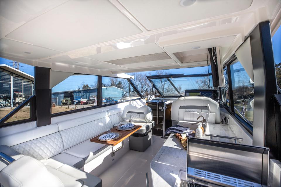 The Regal 36 Grande Coupe, available at Marine Sales and Service, features an open-air salon. Jan. 11, 2022.