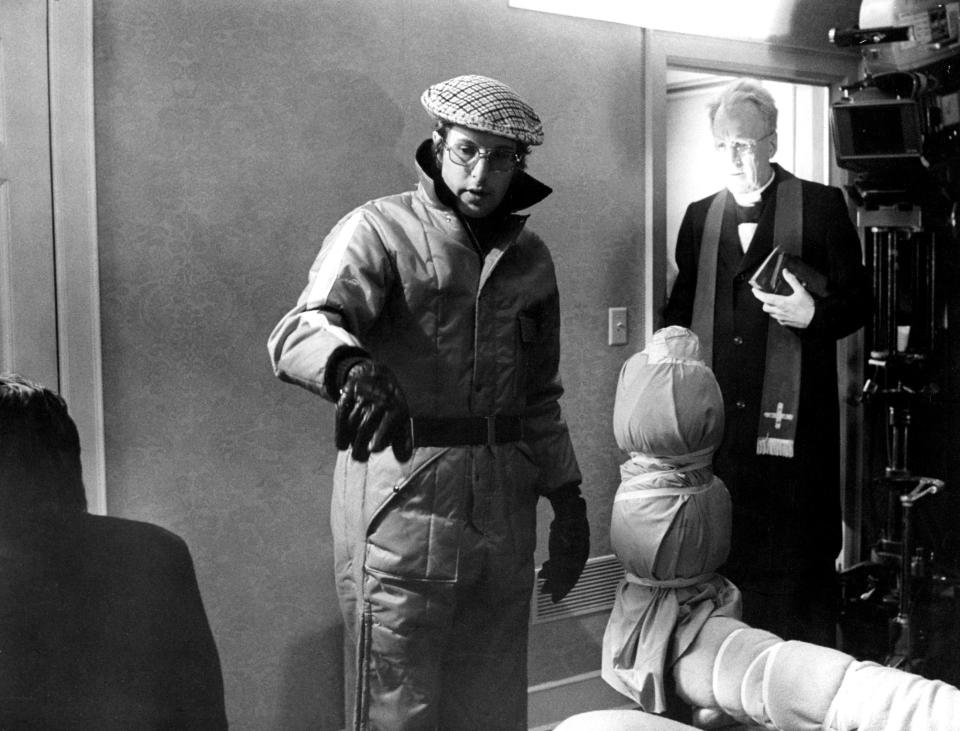 William Friedkin directing Max von Sydow on the set of <em>The Exorcist.</em> (Warner Bros./Courtesy of Everett Collection)