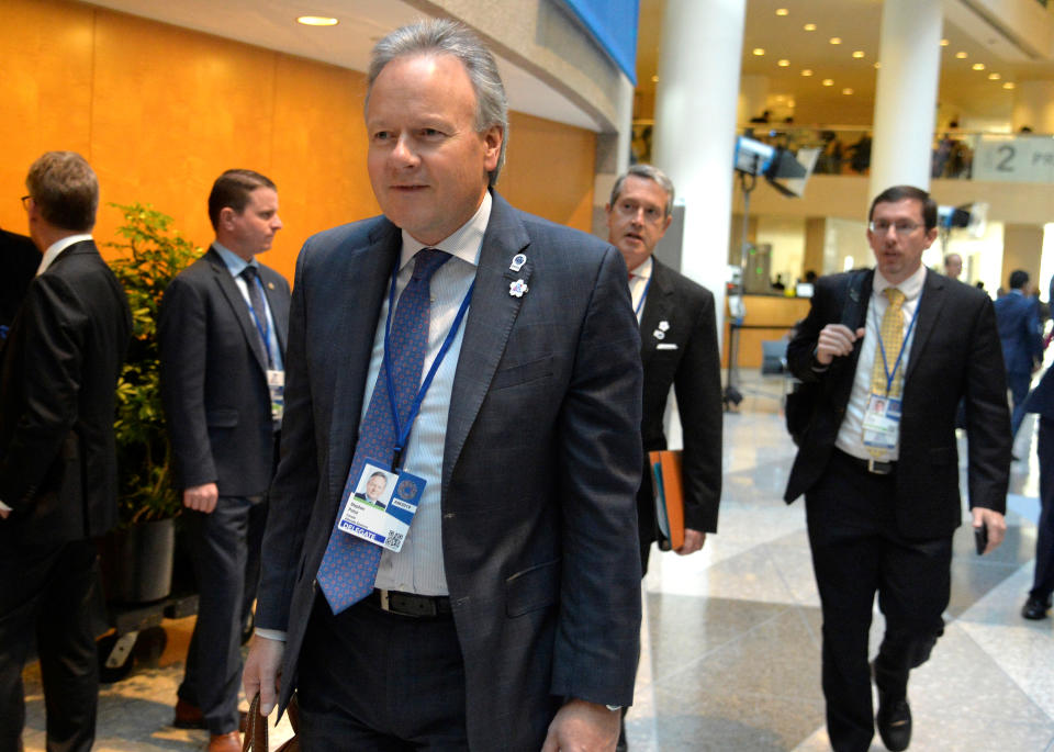 Bank of Canada's Governor Stephen Poloz arrives for the G20 meeting during the IMF and World Bank's 2019 Annual Fall Meetings of finance ministers and bank governors, in Washington, October 18, 2019.   REUTERS/Mike Theiler