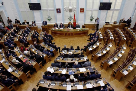 General view of Montenegro’s parliament during a discussion on NATO membership agreement in Cetinje, Montenegro, April 28, 2017. REUTERS/Stevo Vasiljevic