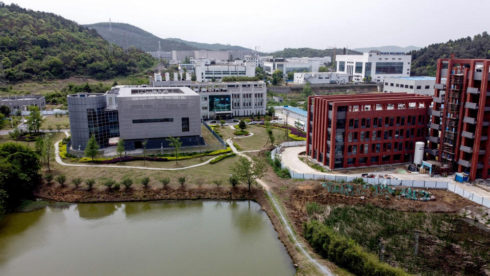 Image: The P4 laboratory, left, at the Wuhan Institute of Virology in Wuhan in China's central Hubei province on April 17, 2020. (Hector Retamal / AFP - Getty Images file)