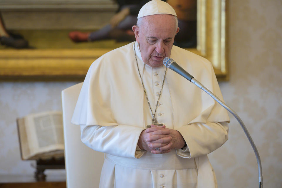 Papst Franziskus hielt seine Generalaudienz via Videostream ab (Bild: Vatican Media/Handout via Reuters)
