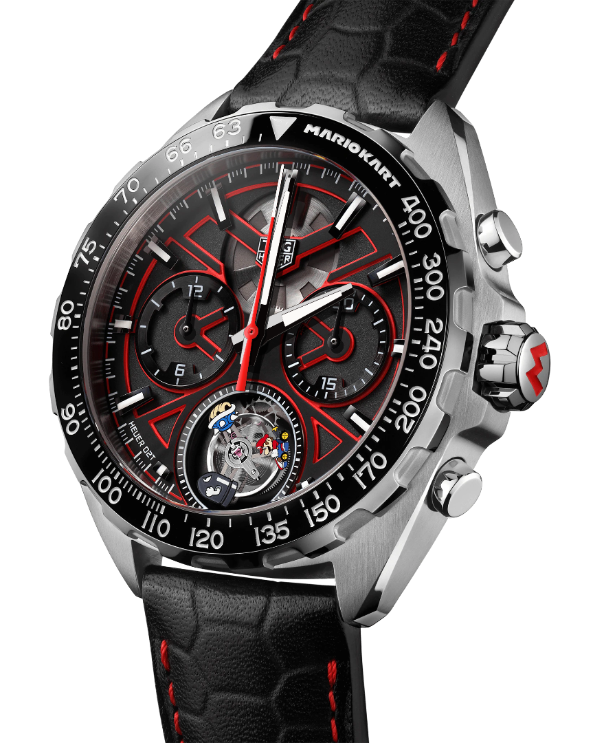 TAG Heuer X Mario Kart陀飛輪計時錶上有瑪利歐賽車的細節及元素圖片來源：TAG Heuer