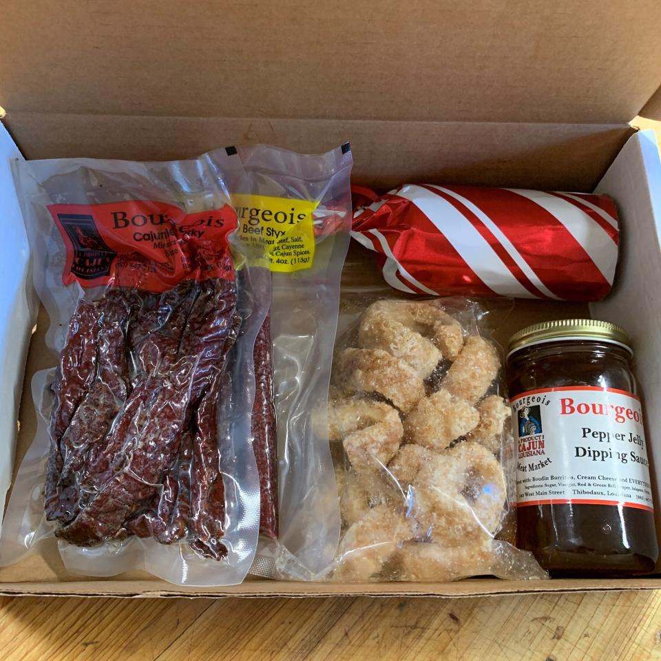 One of the gift boxes available at Bourgeois Meat Market in Schriever.