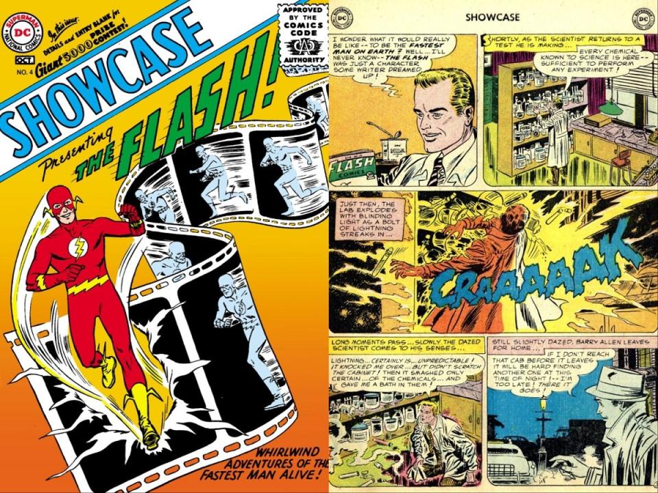 Carmine Infantino's artwork from Showcase #4, the first appearance of the Barry Allen Flash.