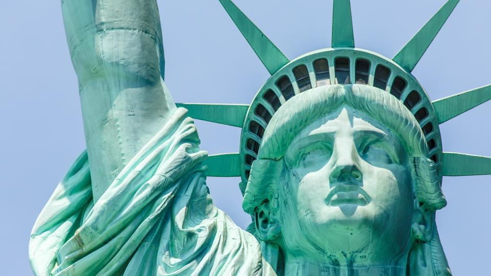 New York, NY, USA - August 11, 2014: View on Statue of Liberty's face on August 11, 2014 on Liberty Island in New York Harbor, in Manhattan, New York.