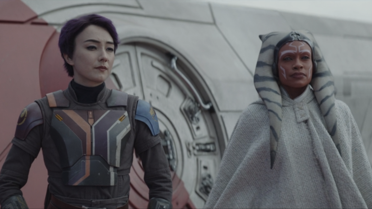  Natashia Liu Bordizzo as Sabine and Rosario Dawson as Ahsoka in Season 1 finale screenshot. 