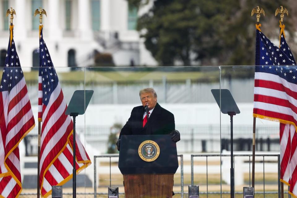 PHOTO: President Donald Trump speaks at 'Save America March' rally in Washington D.C., United States on January 06, 2021. (Tayfun Coskun/Anadolu Agency via Getty Images)