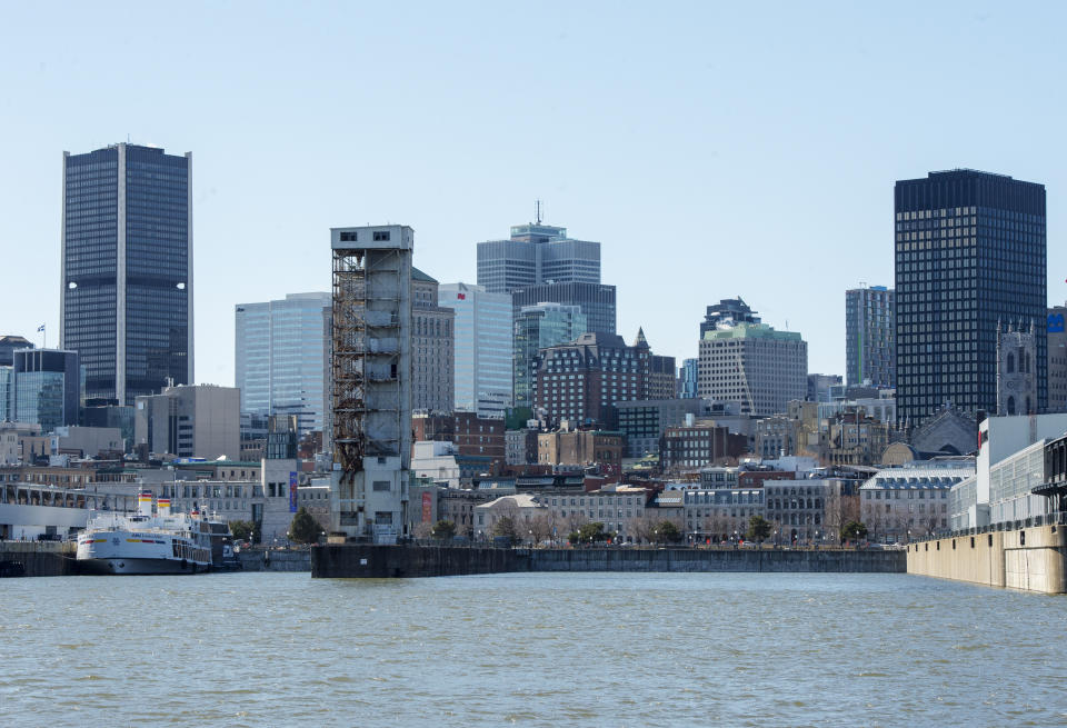 The Montreal skyline is seen Tuesday March 31, 2020 in Montreal. The Quebec government announced that the city has the highest number of confirmed COVID-19 cases in Canada. (Ryan Remiorz/The Canadian Press via AP)