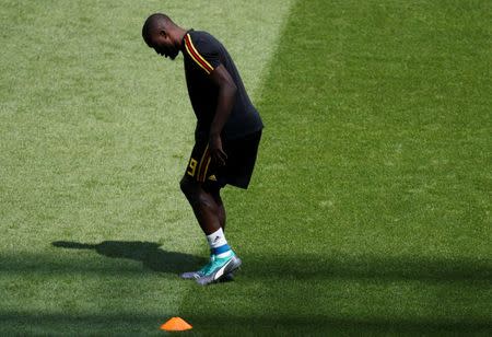 Soccer Football - World Cup - Group G - Belgium vs Tunisia - Spartak Stadium, Moscow, Russia - June 23, 2018 Belgium's Romelu Lukaku during the warm up before the match REUTERS/Kai Pfaffenbach