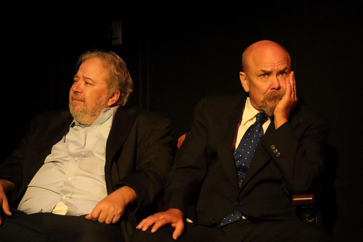 Steve Vernon (left) and Jon Wallin play two theater critics who get drawn into the action in "The Real Inspector Hound."