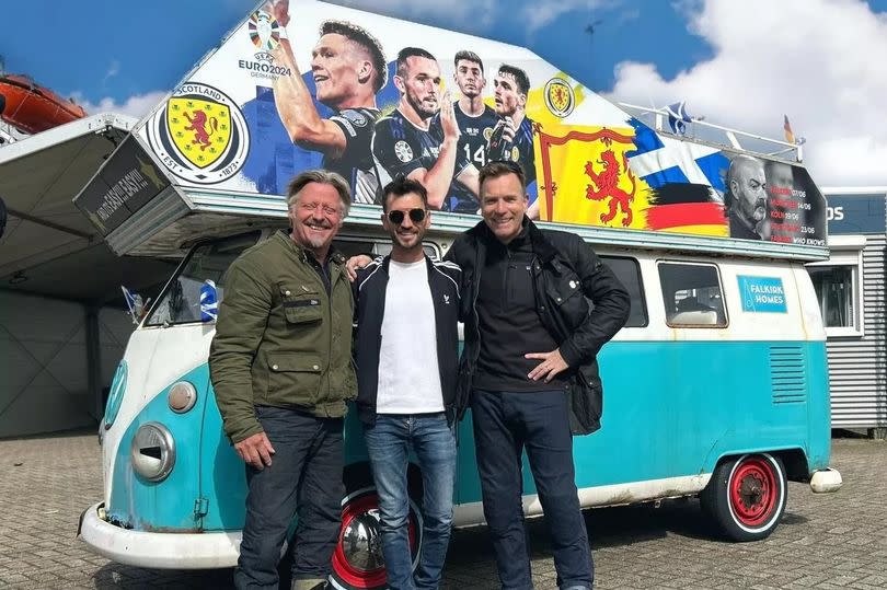 John with his campervan Elvis and Ewan McGregor.