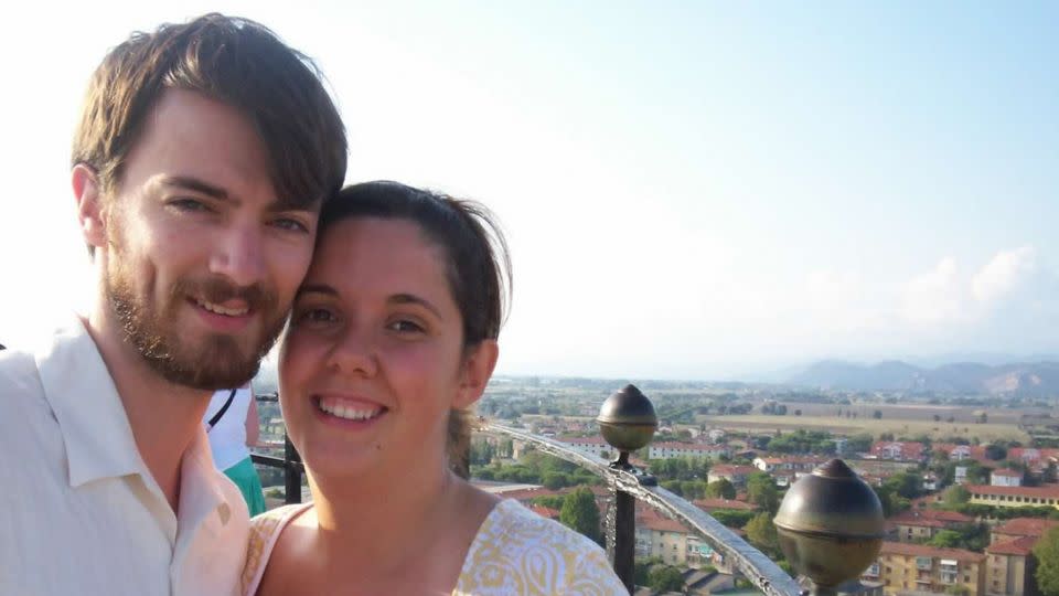 Here's the couple on top of the Leaning Tower of Pisa. Pisa is Gabriella's home city. - Gabriella Vagnoli and Dan Watling