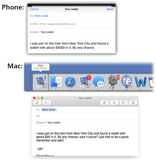 OS X Yosemite Handoff feature on iPhone and Mac