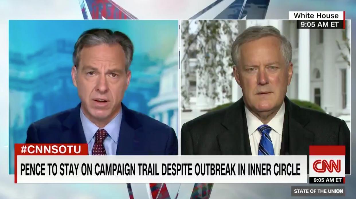 CNN anchor Jake Tapper interviews White House chief of staff Mark Meadows