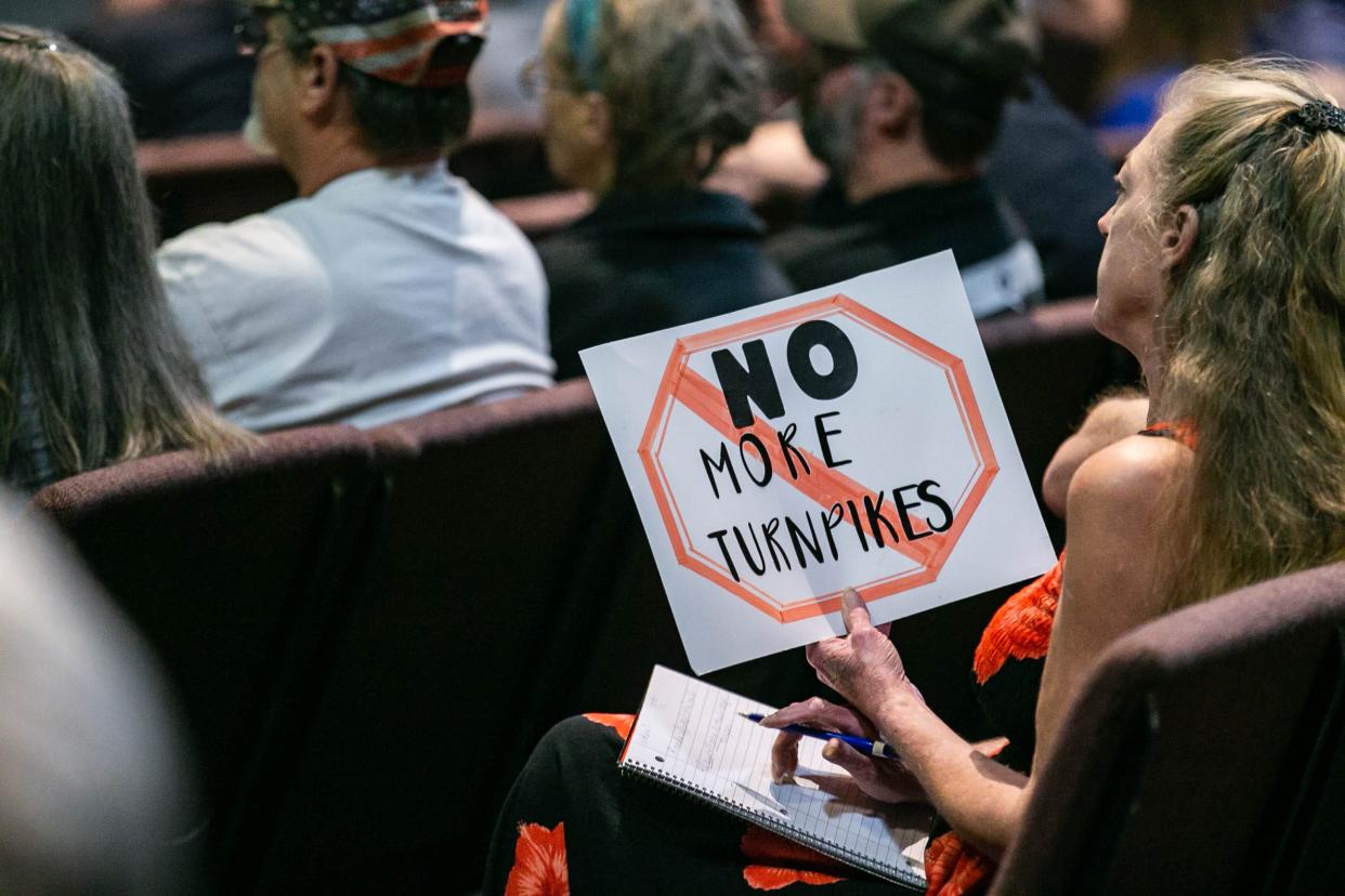 Residents attend an informational town hall held at The Rock Church in Oklahoma City on Thursday, April 14, 2022, about how the new ACCESS Oklahoma turnpike will impact property owners in southeast Oklahoma City.