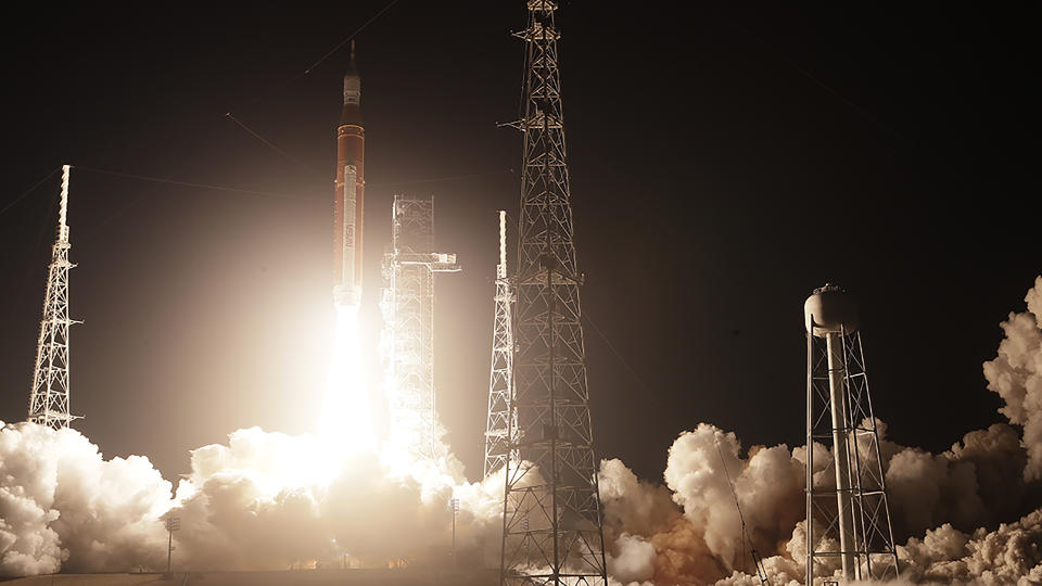 NASA's new moon rocket lifts off from Kennedy Space Center's Launch Pad 39-B Wednesday, Nov. 16, 2022, in Cape Canaveral, Fla. (AP Photo/John Raoux)