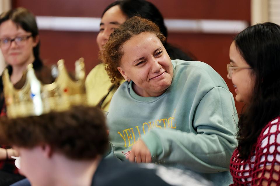 Emily McBride laughs as she and Thalia Melchor talk during an after performance party with Hawaiian poet Kealoha Wong on Thursday, June 29, 2023, at the West Valley Performing Arts Center. Wong conducted a five-week intensive arts program for high-school and college-aged youth with a special invitation to Pacific Islander, BIPOC and LGBTQ youth from Salt Lake County. | Scott G Winterton, Deseret News