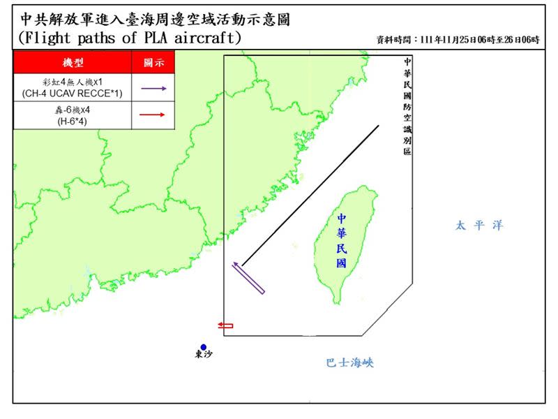 國防部公布中共解放軍進入台海周邊示意圖。（圖／國防部提供）