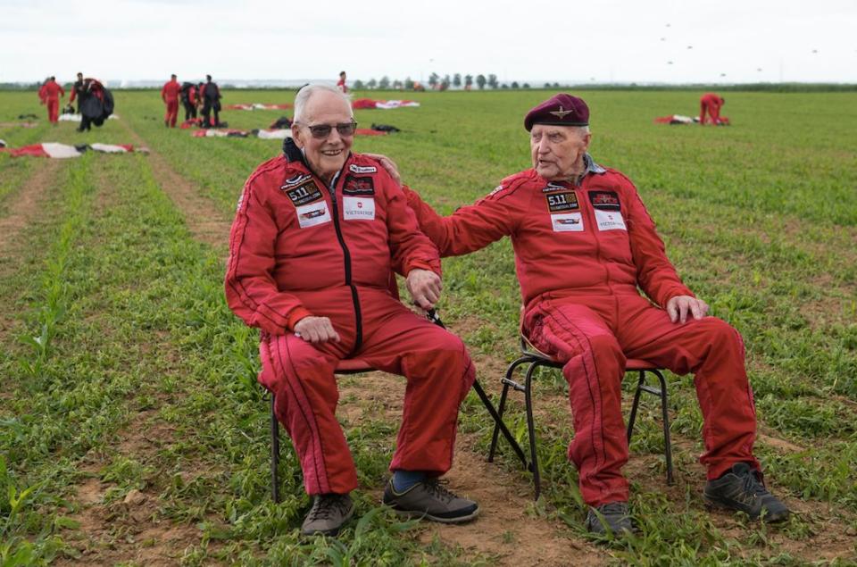 The pair, now in their 90s, first jumped out onto Normandy in 1944 (PA)