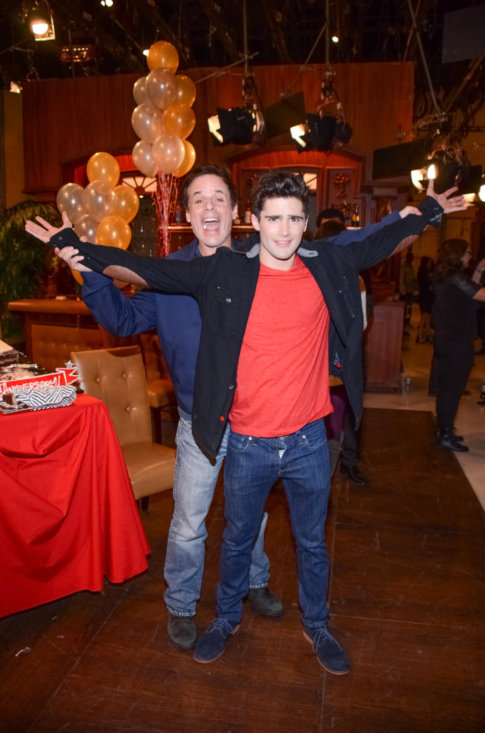 Christian Le Blanc and Max Ehrich pose for a photo at "The Young And The Restless" 41st Anniversary, on Tuesday, March 25, 2014, in Los Angeles. (Photo by Tonya Wise/Invision/AP)