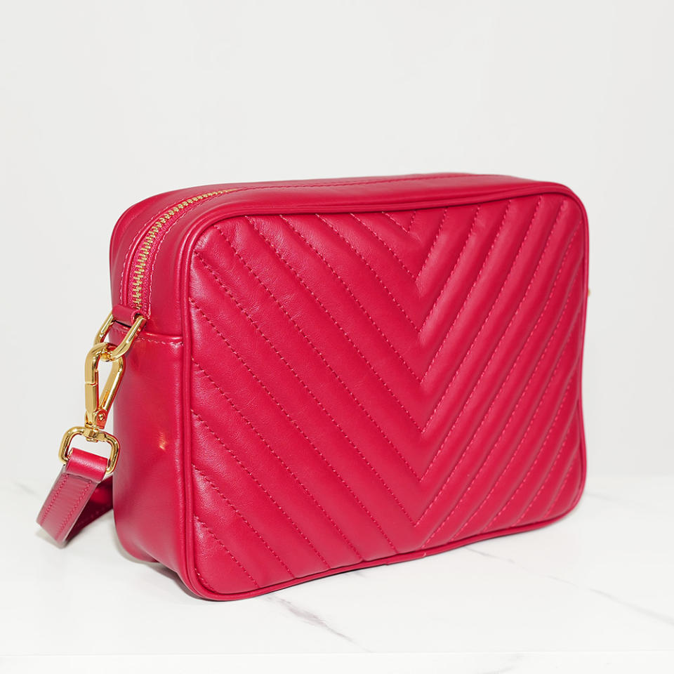 Quince red quilted crossbody bag 