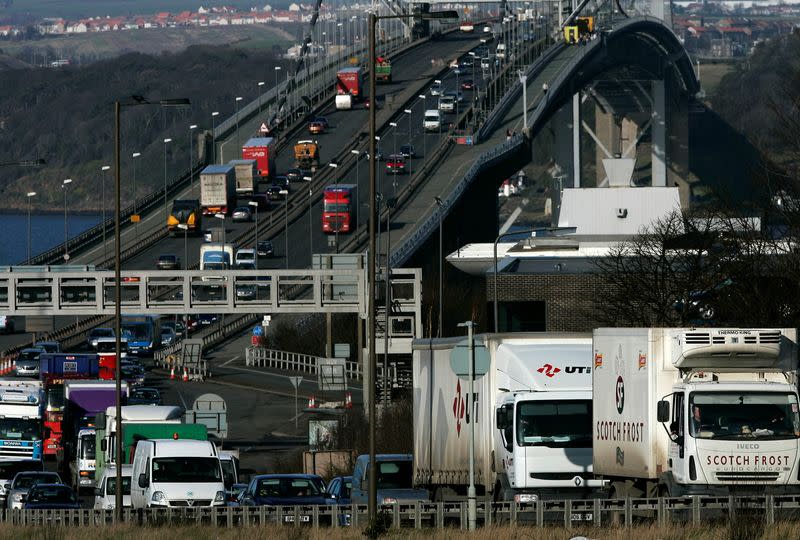 FILE PHOTO: Traffic crosses over the Forth Road Bridge near Edinburgh