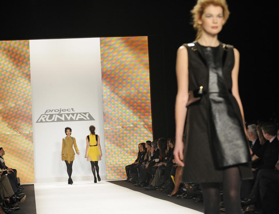 Fashion by the finalists of "The Project Runway" fashion competition series is modeled during Fashion Week, Friday Feb. 8, 2013, in New York. (AP Photo/Louis Lanzano)