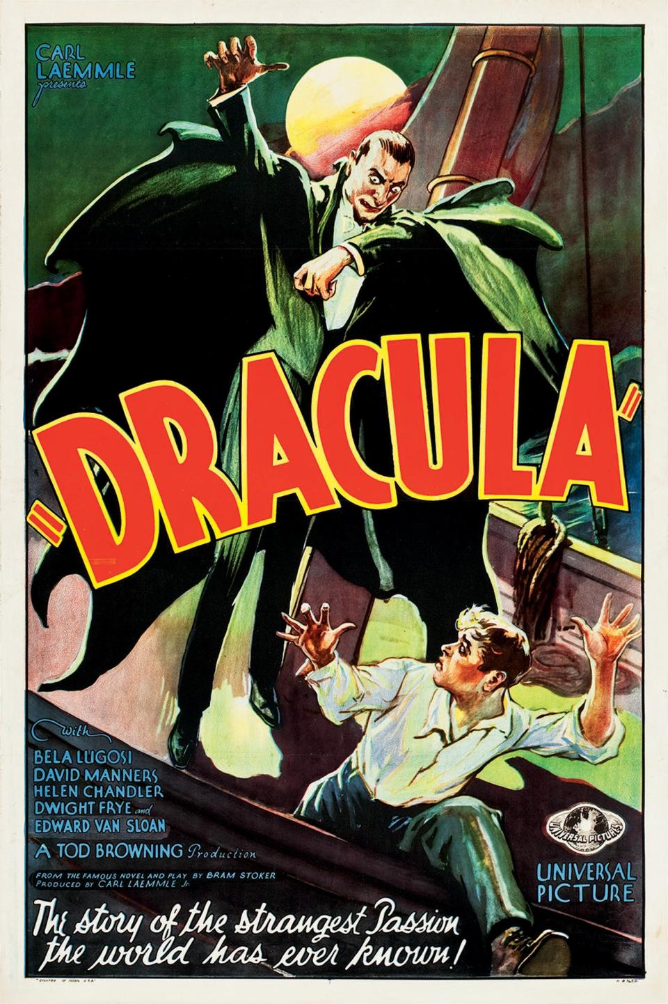 This February 2012 photo provided by Heritage Auctions in Dallas shows a movie poster for the 1931 poster for “Dracula” starring Bela Lugosi. This and other rare classic movie theater posters found in a northeastern Pennsylvania attic are scheduled to go to auction March 23. (AP Photo/Heritage Auctions)